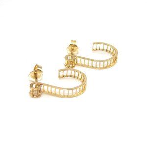14K Yellow Gold Earrings J Hoop Ladder Step